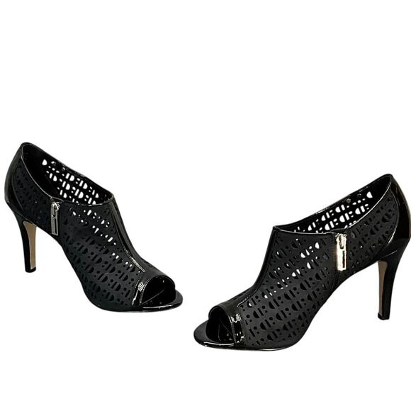 Calvin Klein Kailani Nubuck Patent Leather Black Side Zip Peep Toe Heel Women 10 - Picture 3 of 12